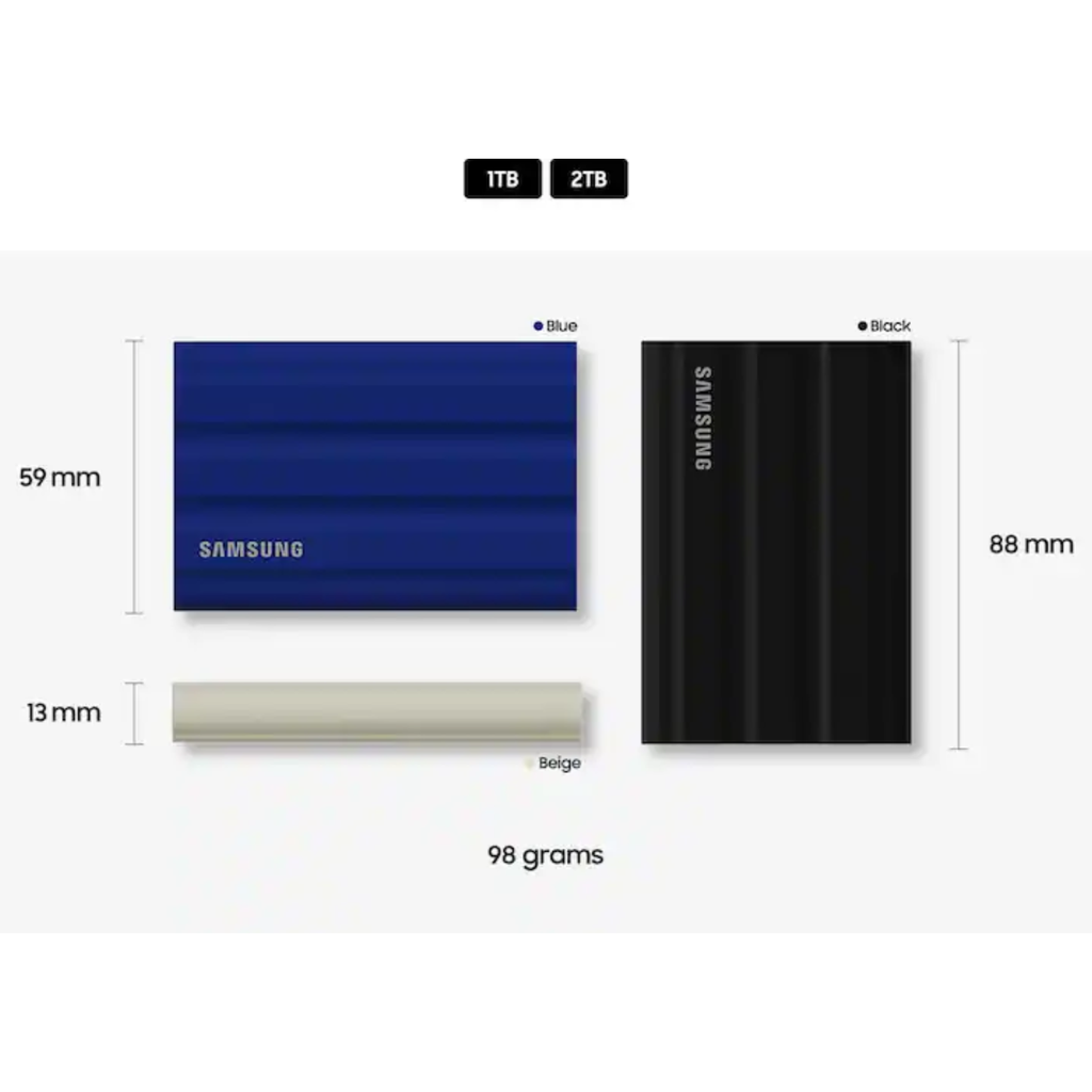Samsung T7 Shield 2TB SSD Portátil | USB 3.2 Gen 2 | Ref. MU-PE2T0S/AM | Resistente al Agua y Polvo IP65 | Negro | Velocidad 1050 MB/s