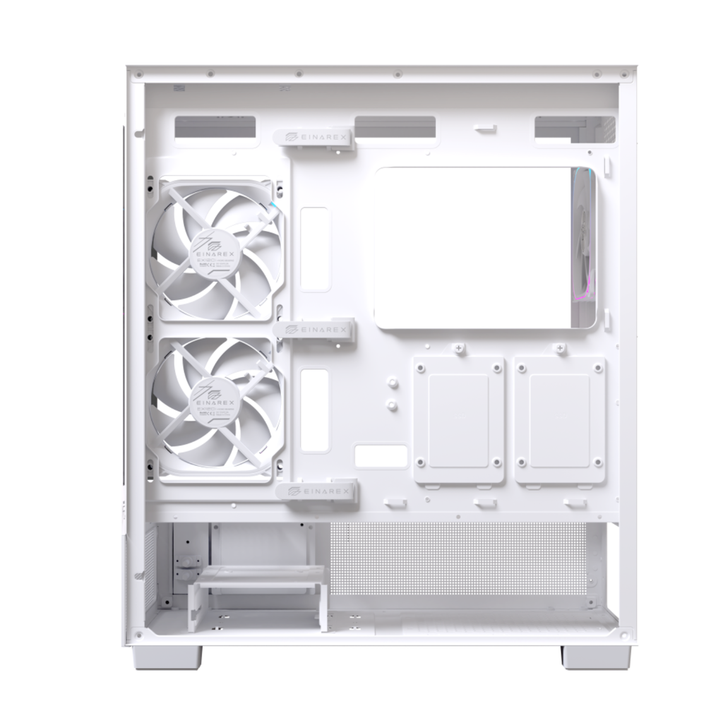 Gabinete Gamer EINAREX S501D RGB Version White - Chasis de PC, Panel Lateral de Vidrio Templado, Sistema de Iluminación RGB, Diseño de Alto Flujo de Aire, Color Blanco (EXCS-S501D-R-W)