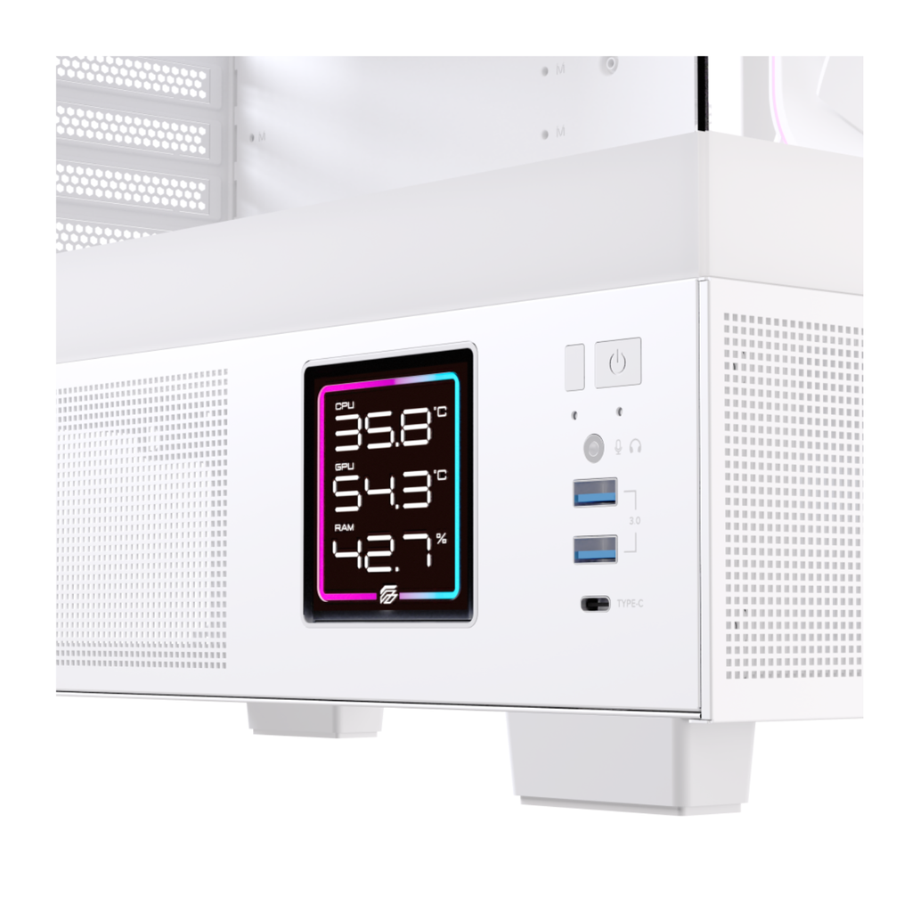Gabinete Gamer EINAREX S501D RGB Version White - Chasis de PC, Panel Lateral de Vidrio Templado, Sistema de Iluminación RGB, Diseño de Alto Flujo de Aire, Color Blanco (EXCS-S501D-R-W)