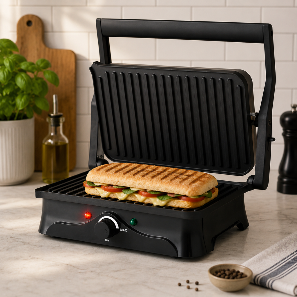 DOMINION Panini Maker & Grill Stainless Steel – Versatilidad Gourmet y Potencia en su Cocina