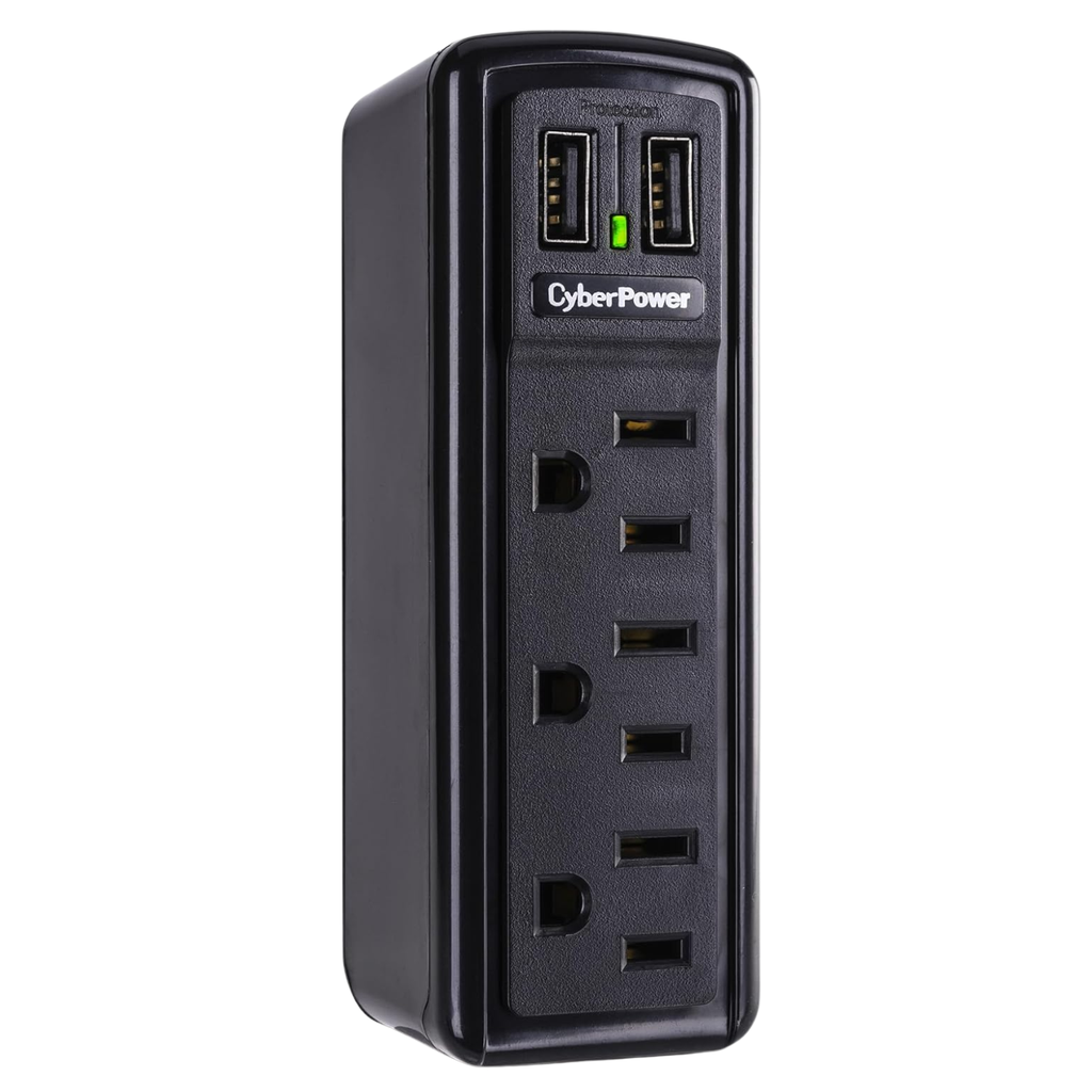 Protector de Sobretensión CyberPower 3 Tomas con 2 Puertos USB 918 Joules (CSP300WU)
