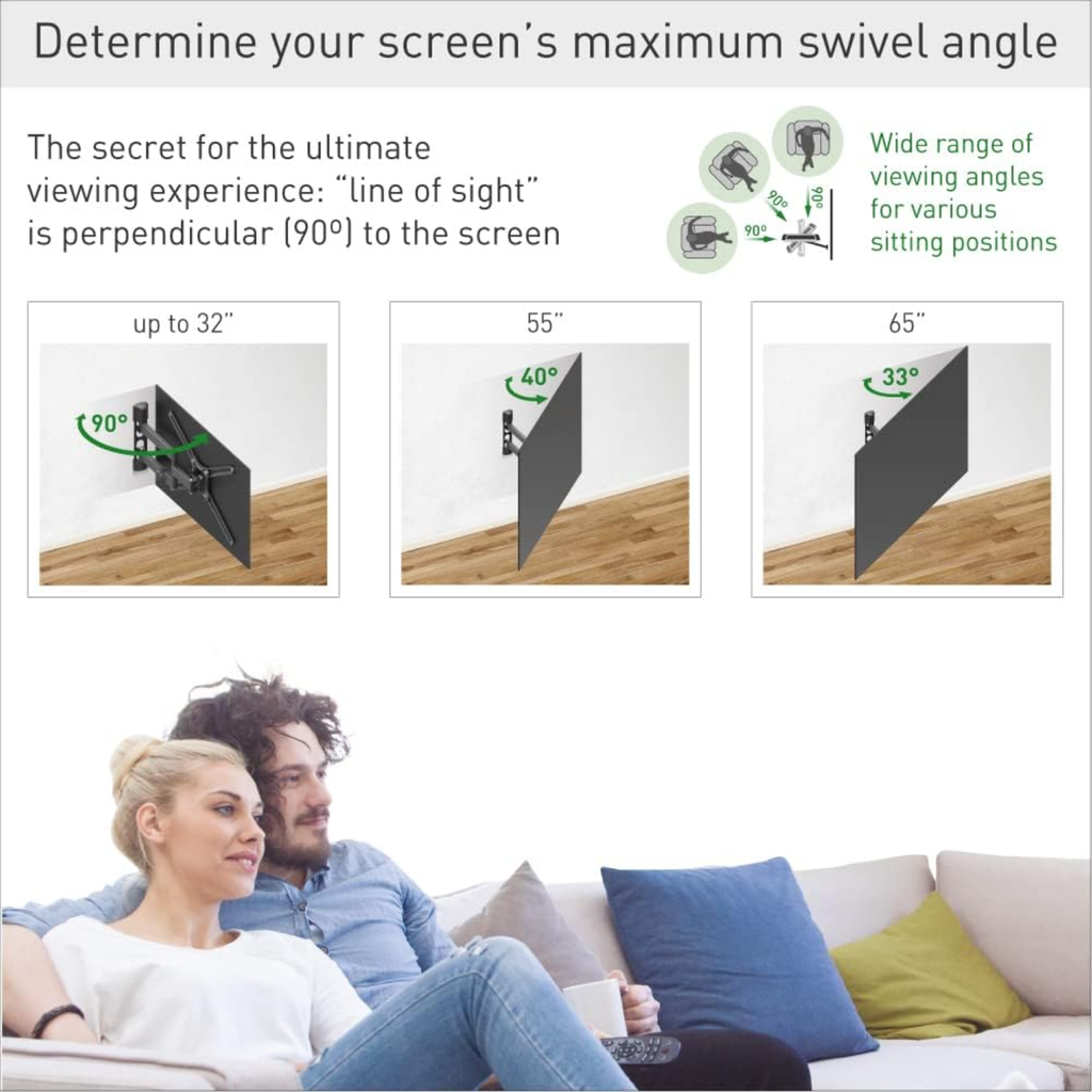 Barkan Soporte de Pared para TV 13"–65" – Brazo Largo Full Motion, Articulado 4 Movimientos, Compatible con Pantallas Planas y Curvas