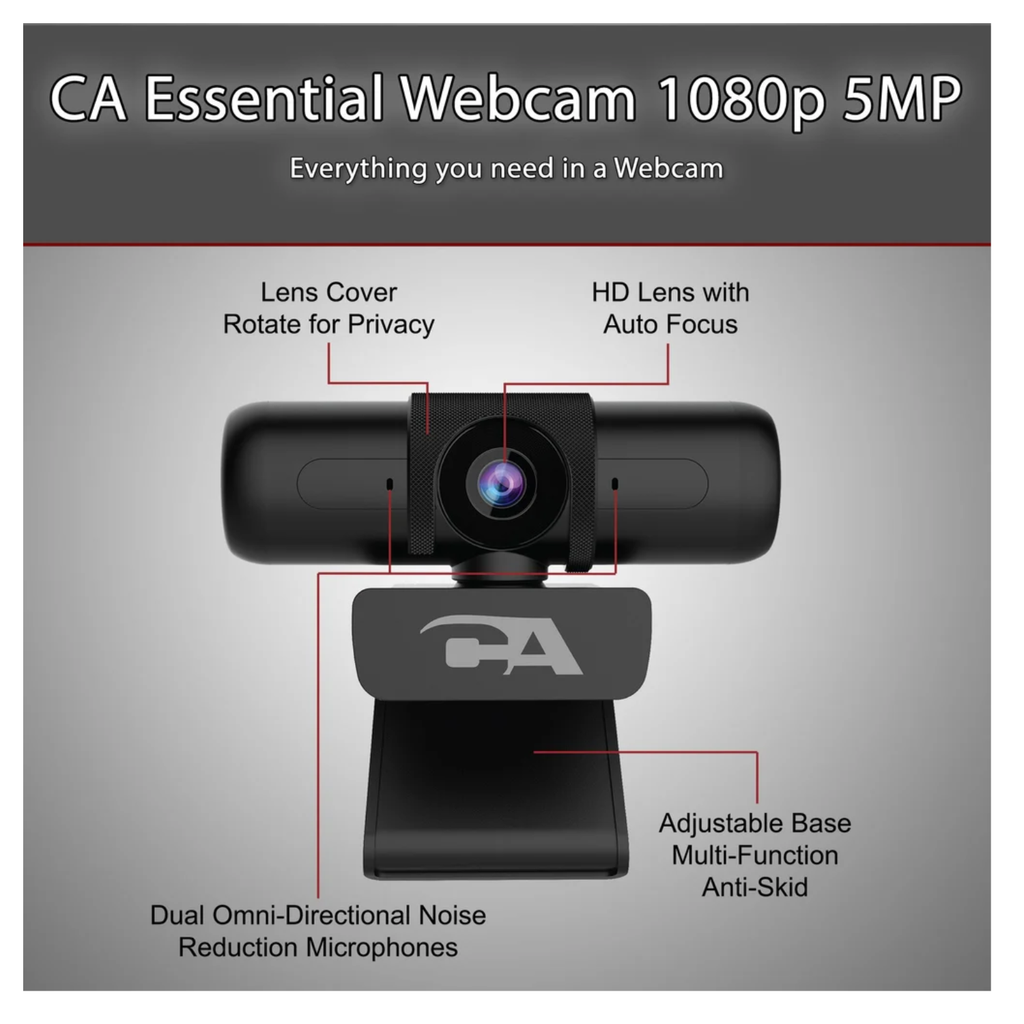 Cámara Web Cyber Acoustics CA Essential 1080HD-AF - Full HD, Auto-Focus y Micrófono Omnidireccional