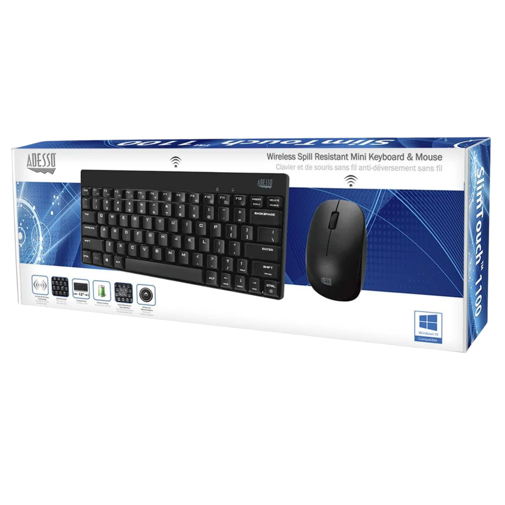 Adesso WKB-1100CB Mini Teclado y Mouse Inalámbricos Resistentes Derrames