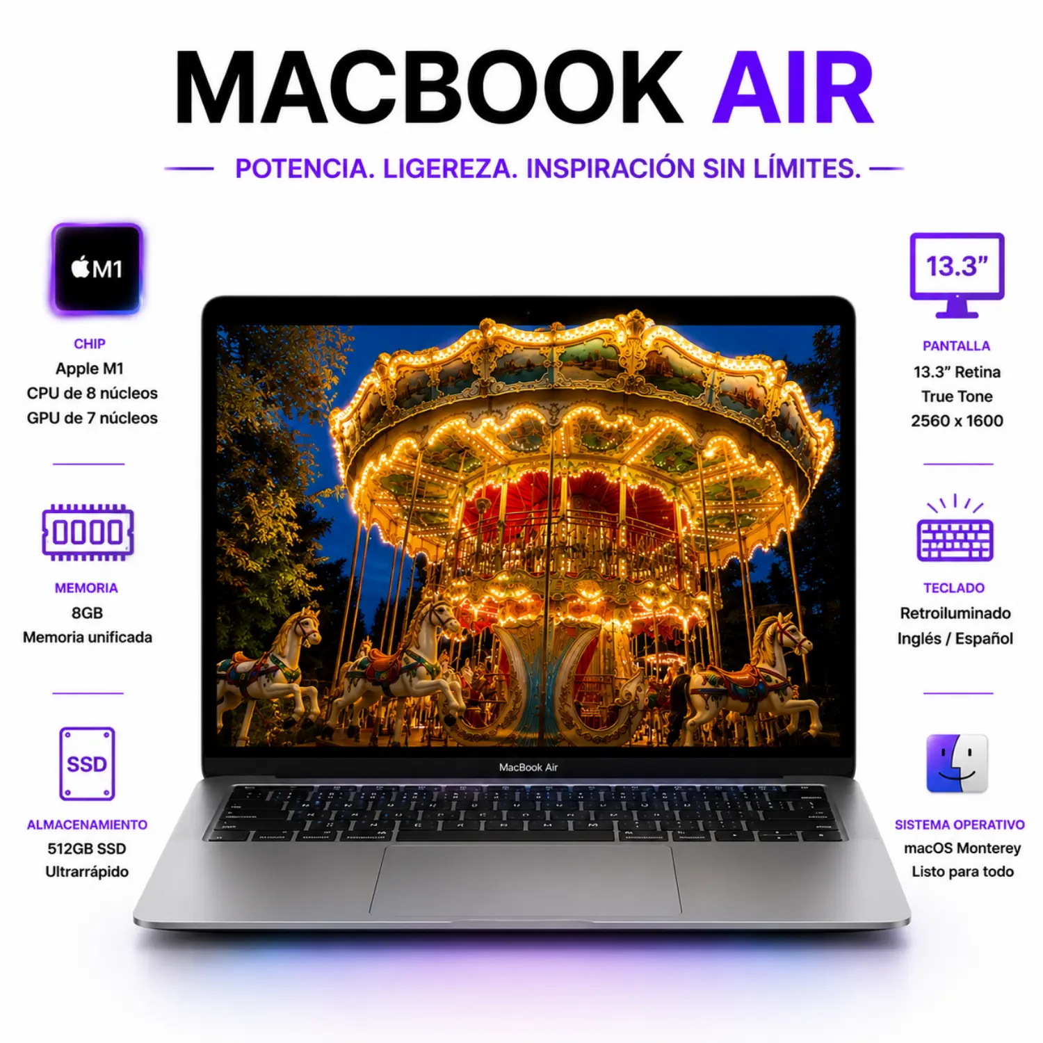 Apple MacBook Air M1 13.3" 8GB RAM 512GB SSD Gris Espacial (Reacondicionado)