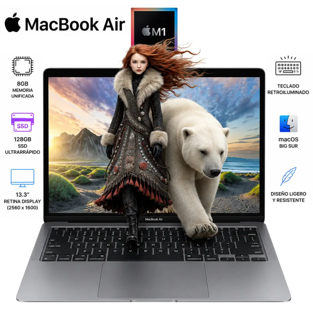 Reacondicionado-Apple MacBook Air M1 13.3" 8GB RAM 128GB SSD Gris Espacial 