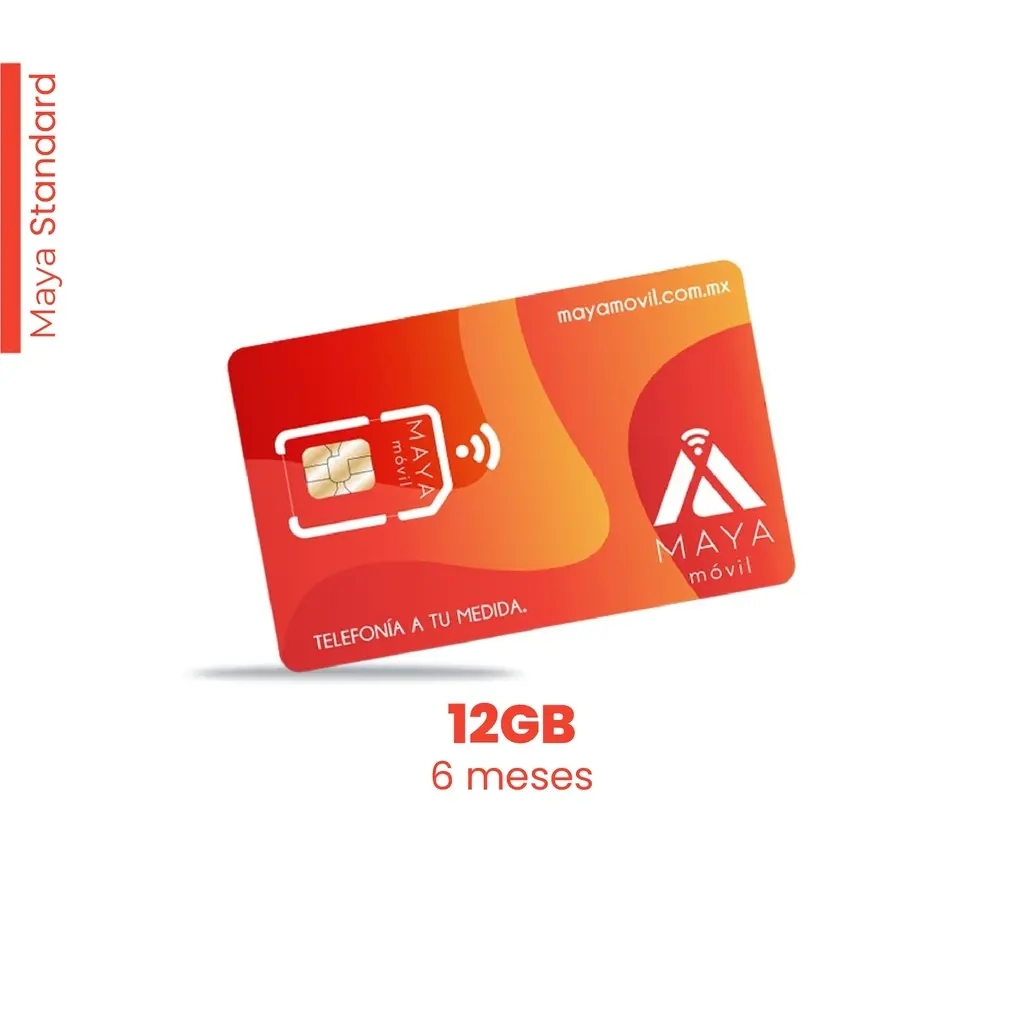 Maya Móvil Standard 6 meses de vigencia, 12 Gb de datos, llamadas, SMS y redes sociales ilimitados