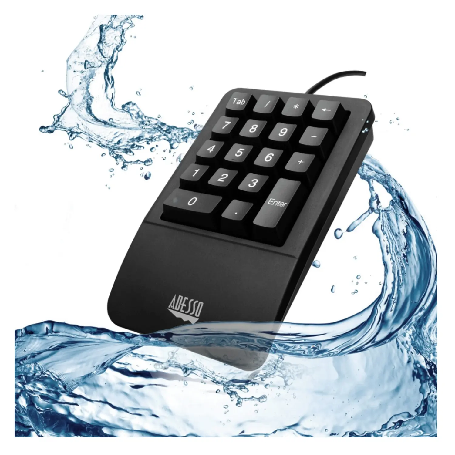 Adesso Teclado Numérico Antimicrobiano Impermeable con Descanso de Muñeca