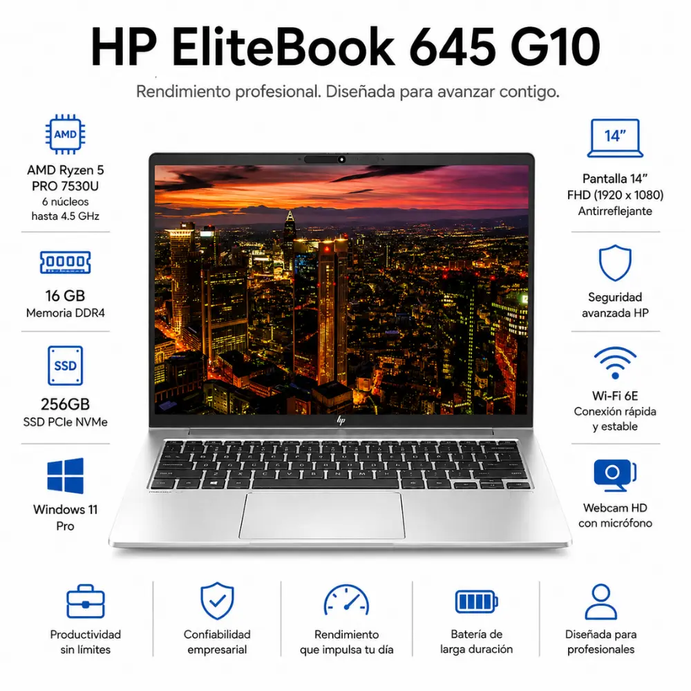 Laptop HP EliteBook 645 G10 14 FHD Ryzen 5 Pro 16GB RAM 256GB SSD Windows 11 Pro 