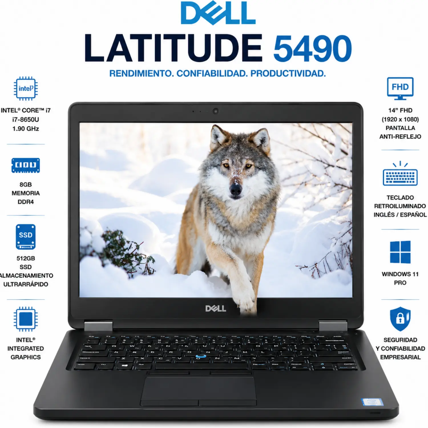 Dell Latitude 5490 14" FHD Intel Core i7 8GB RAM 512GB SSD Windows 11 (Reacondicionado) 