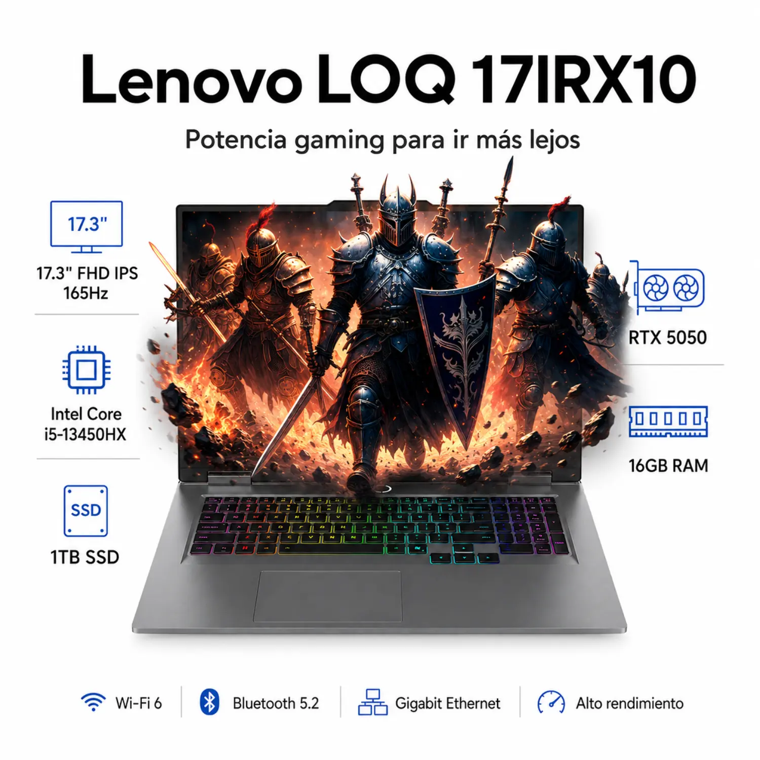 [83JH000GUS/NEW] Lenovo LOQ 17IRX10 - 17.3" FHD IPS 165Hz - RTX 5050 - Intel Core i5-13450HX -16GB RAM - 1TB SSD -Luna Grey