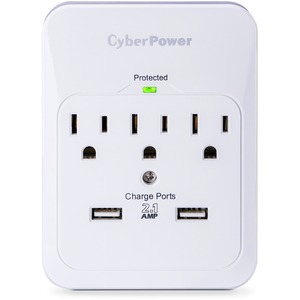 [CSP300WUR1/NEW] CyberPower Supresor de Picos CSP300WUR1, 3 Contactos, 2x USB, 600 Joules, Blanco