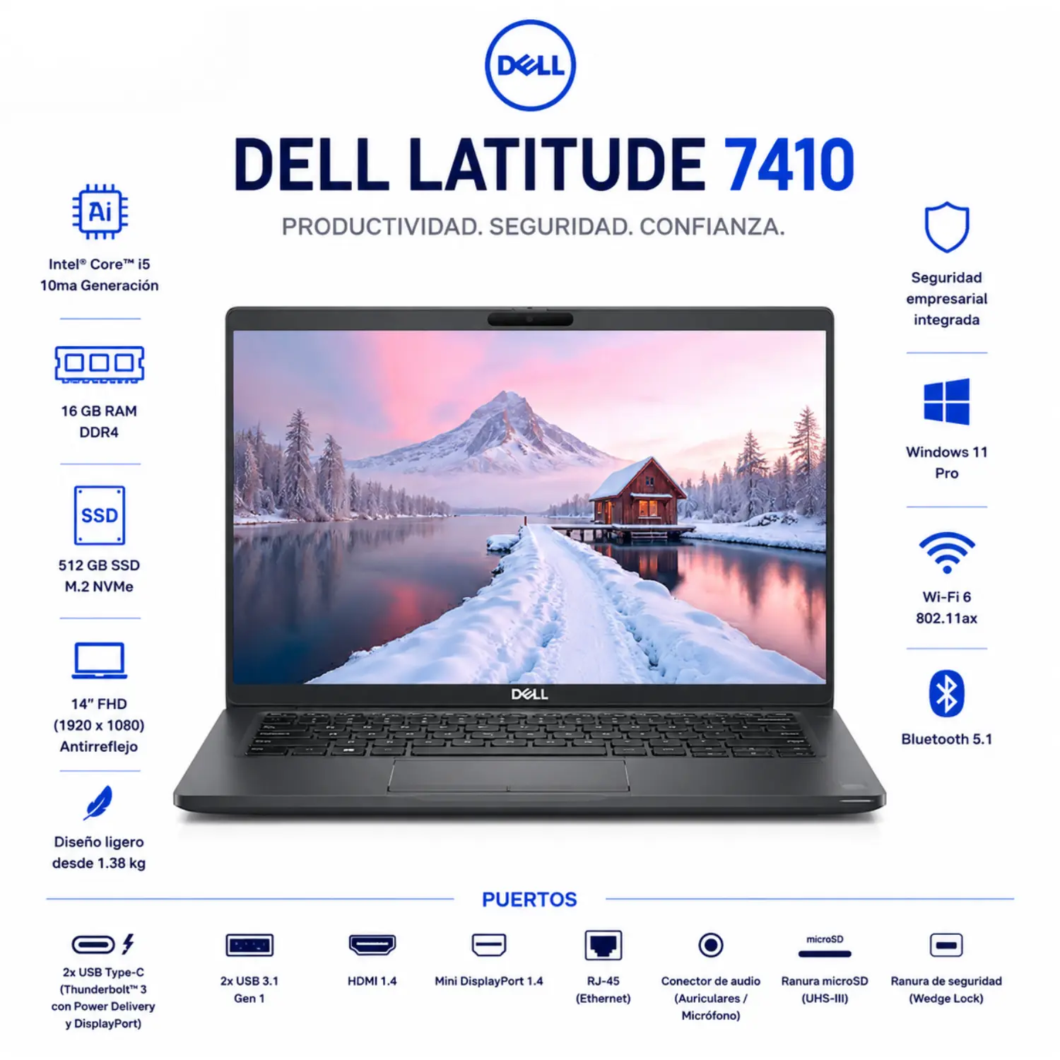 [DE7410-I5-16-512/RFB] Dell Latitude 7410 14" FHD Intel Core i5 16GB RAM 512GB SSD Windows 11 (Reacondicionado) 