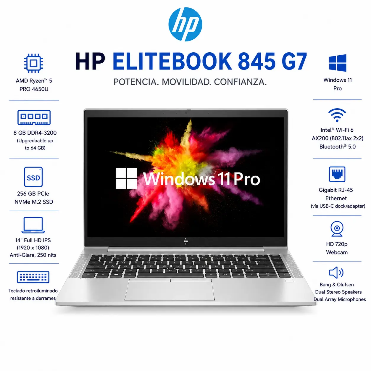 [845G7-R5-8-256/RFB] HP EliteBook 845 G7 14" FHD AMD Ryzen 5 PRO 4650U 8GB RAM 256GB SSD