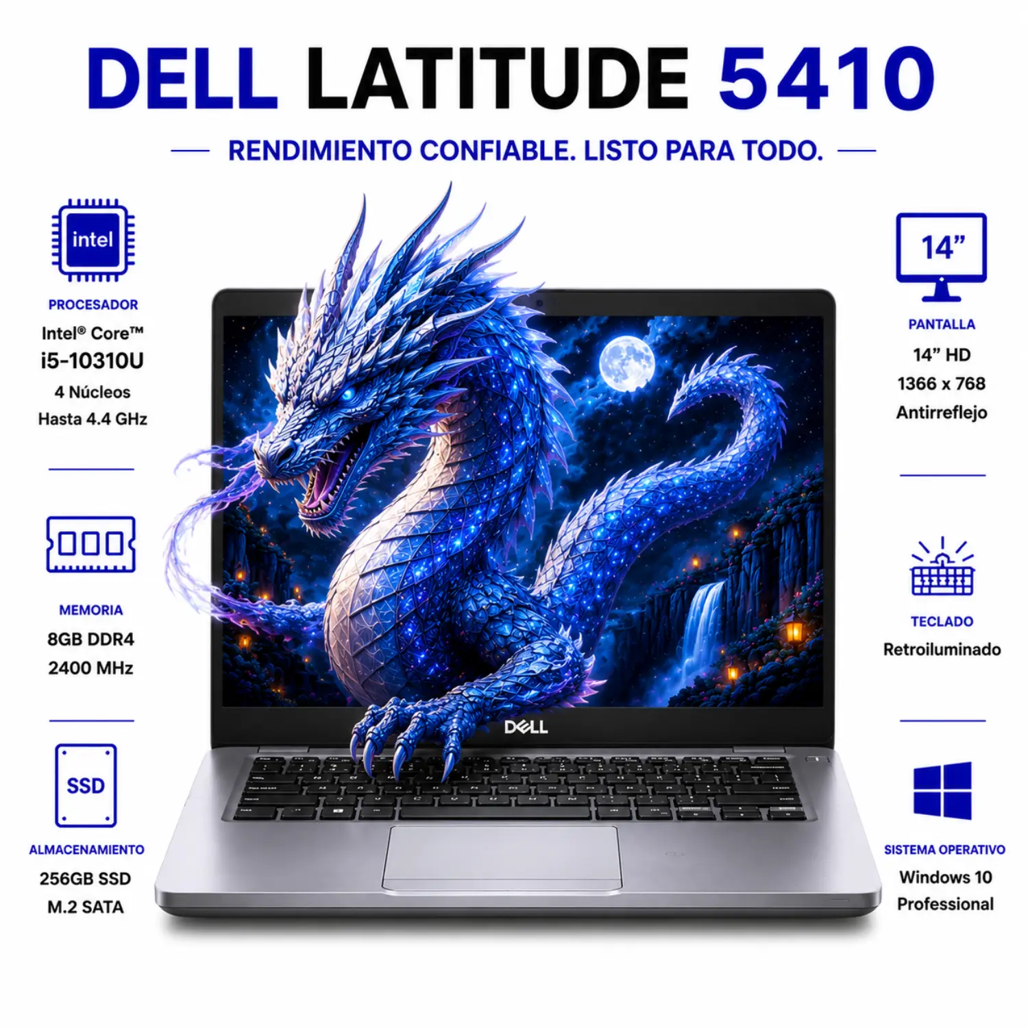[DE5410-I5-8-256-GRB/RFB] Dell Latitude 5410 14" HD Intel Core i5 8GB RAM 256GB SSD Windows 11 (Reacondicionado)