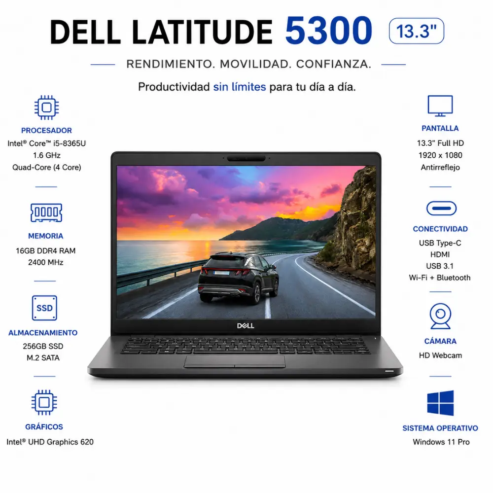 [DE5300-I5-16-256/RFB] Dell Latitude 5300 13.3" FHD Intel Core i5 16GB RAM 256GB SSD Windows 11 (Reacondicionado) 