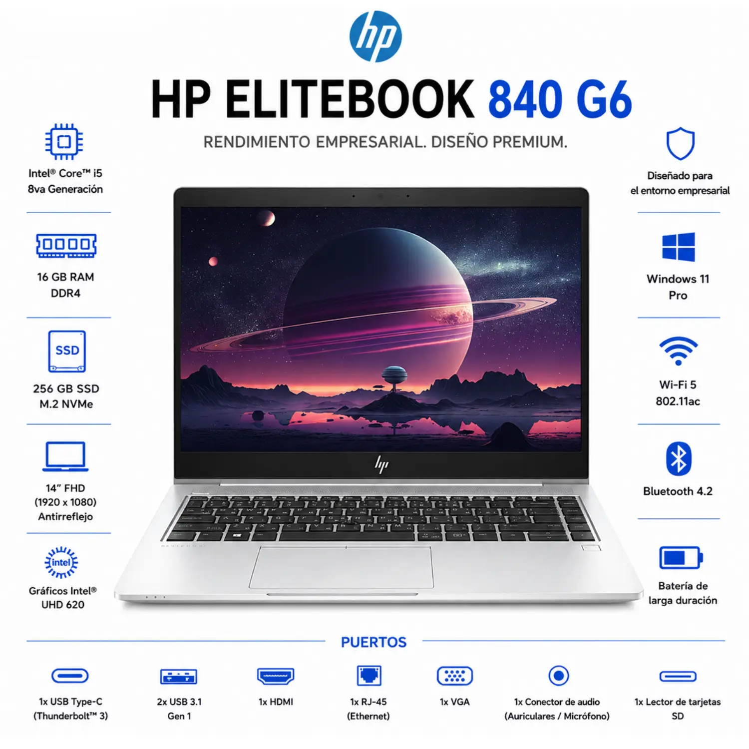 [CR-4WG30AVI_R0049804/RFB] HP EliteBook 840 G6 14" FHD Intel Core i5 16GB RAM 256GB SSD (Reacondicionado) 