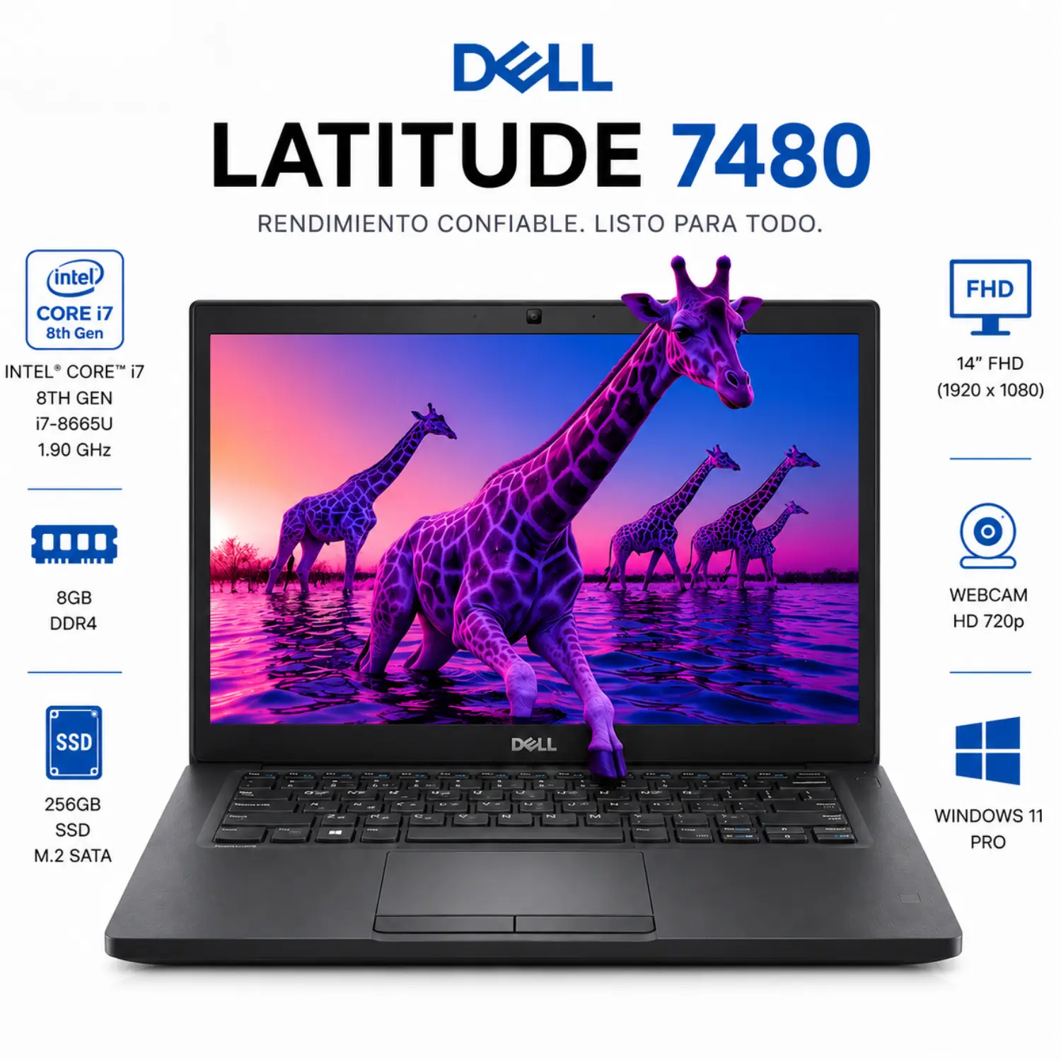 [DE7480-i7-8-256-ES/RFB] Dell Latitude 7480 14" FHD Intel Core i7 8GB RAM 256GB SSD Windows 11 (Reacondicionado) 
