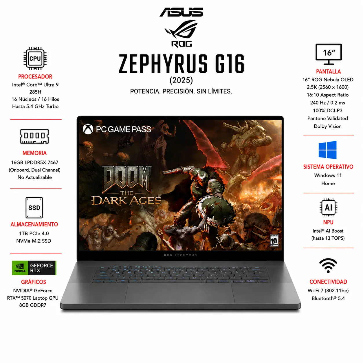[GU605CP-G16.U95070/NEW] Asus ROG ZEPHYRUS GU605CP GAMING Core™ Ultra 9 285H 1TB SSD 16GB 16" (2560x1600) OLED 240Hz WIN11 NVIDIA® RTX 5070 8192MB ECLIPSE GRAY RGB Backlit Keyboard