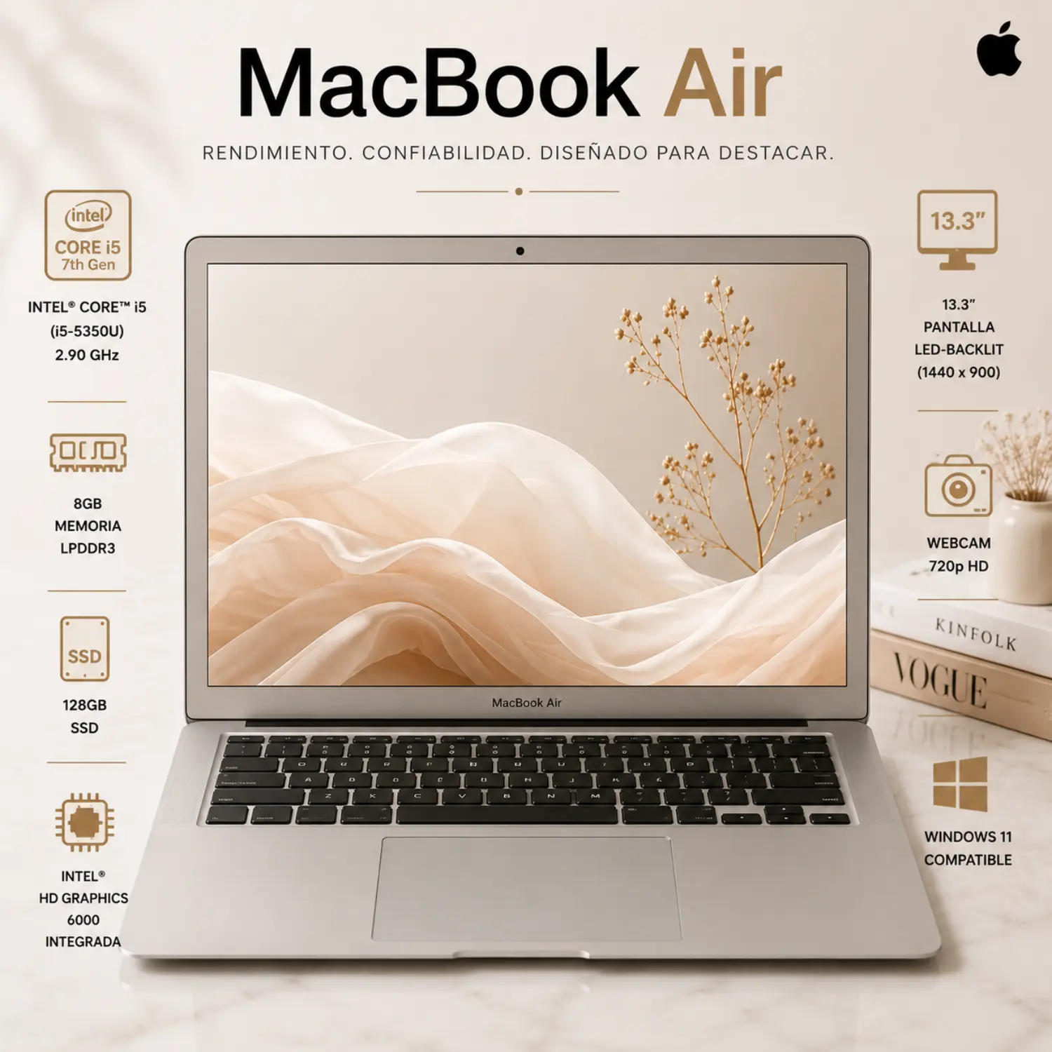 [MQD32LL/A-GRB/RFB] Reacondicionado-Apple MacBook Air 13.3" Intel Core i5, 8GB RAM, 128GB SSD 