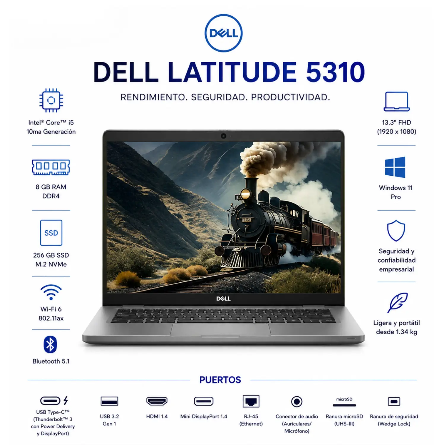 [DE5310-I5-8-256-ES/RFB] Dell Latitude 5310 13.3" FHD Intel Core i5 8GB RAM 256GB SSD Windows 11