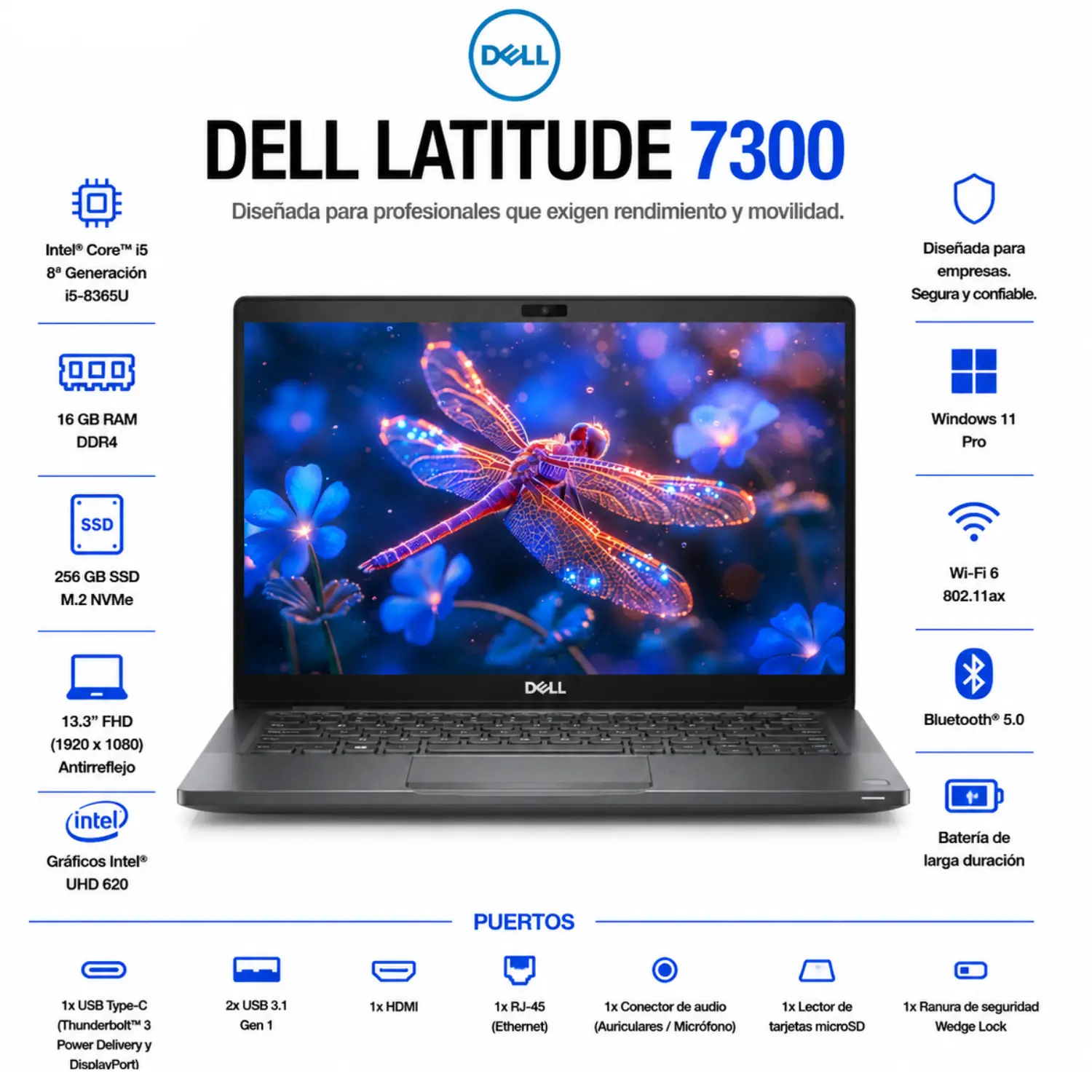 [DE7300-I5-16-256/RFB] Dell Latitude 7300 13.3" FHD Intel Core i5 16GB RAM 256GB SSD Windows 11 (Reacondicionado) 