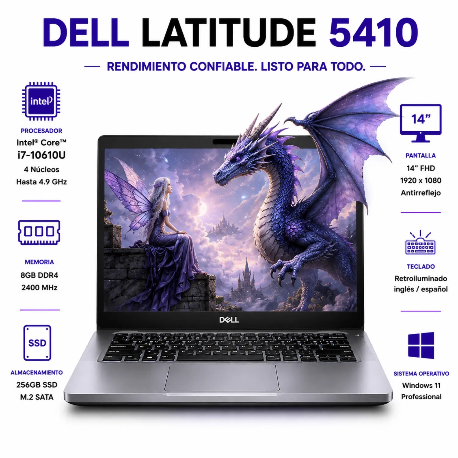 [ED5410-I7-8-256-ES/RFB] Dell Latitude 5410 14" HD Intel Core i7 8GB RAM 256GB SSD Windows 11