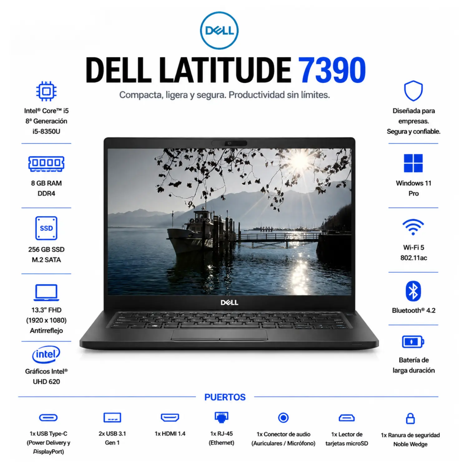 [DE7390-I5-8-256-ES/RFB] Dell Latitude 7390 13.3" FHD Intel Core i5 8GB RAM 256GB SSD Windows 11