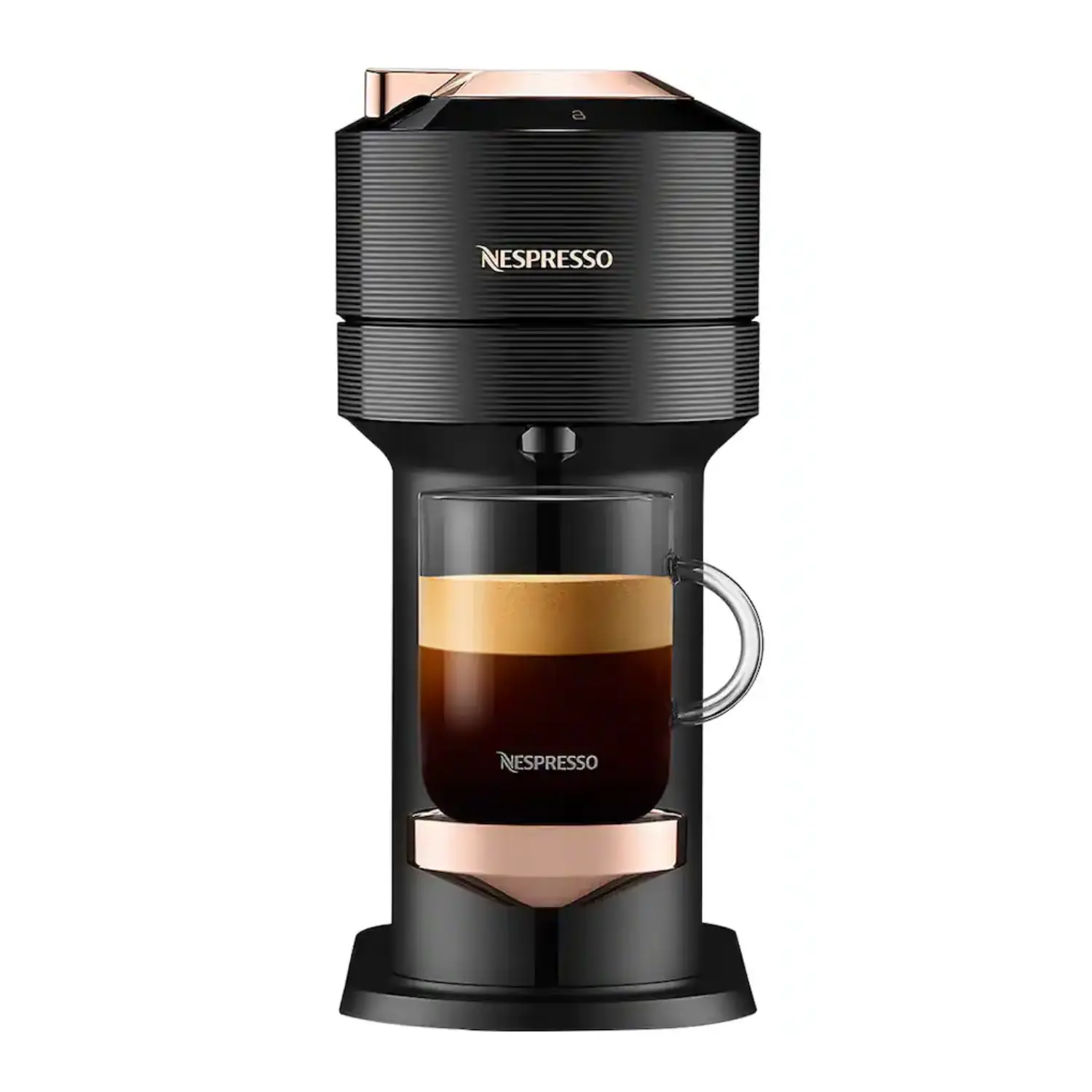 [ENV120BCA/NEW] Máquina de Café y Espresso Nespresso Vertuo Next por De'Longhi - Edición Black & Rose Gold, Tecnología Centrifusion, 5 Tamaños de Taza
