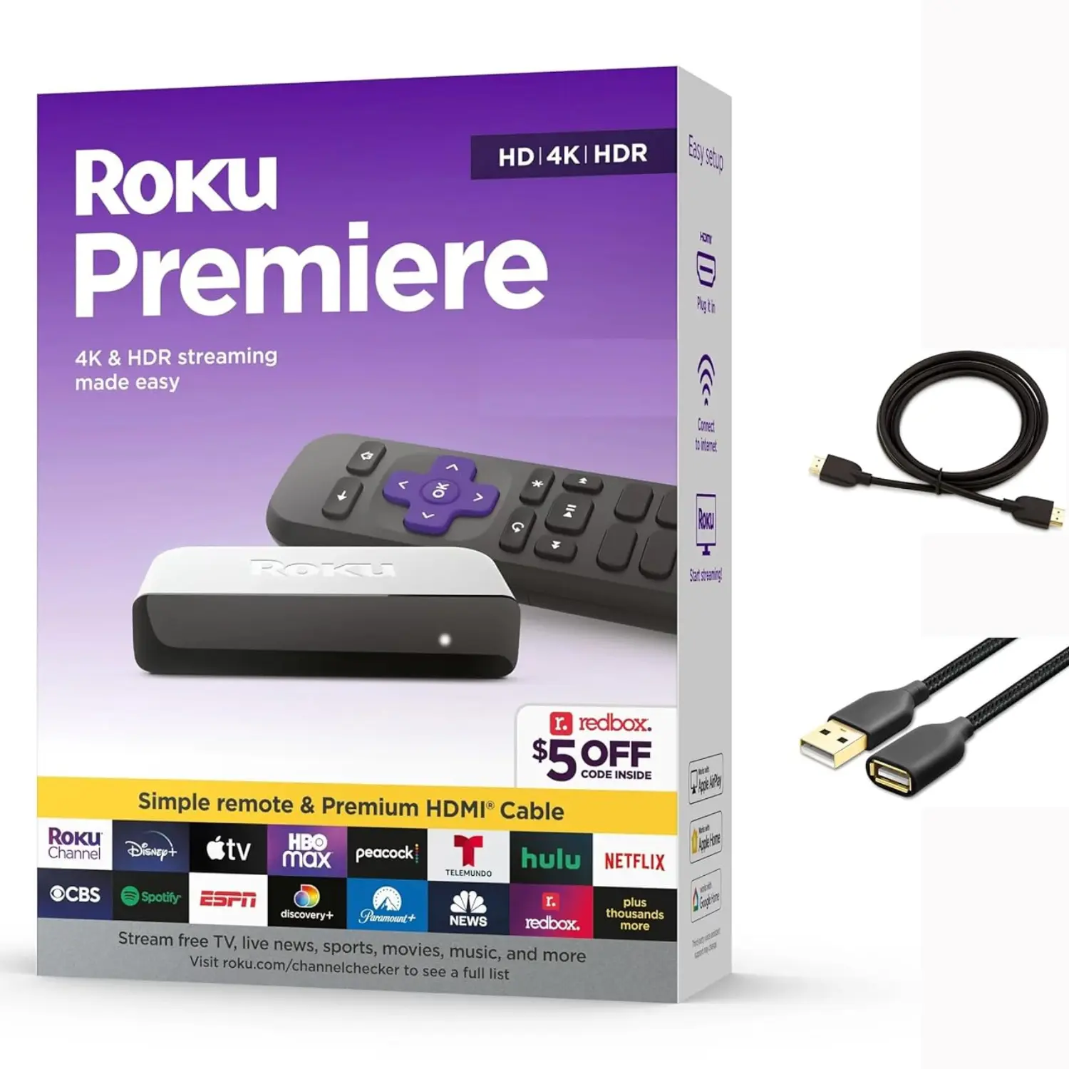 [3920RW/NEW] Roku Premiere 3920RW – Reproductor de Streaming 4K HDR, Wi-Fi Rápido, Control Remoto, Cable HDMI Incluido, Fácil Instalación