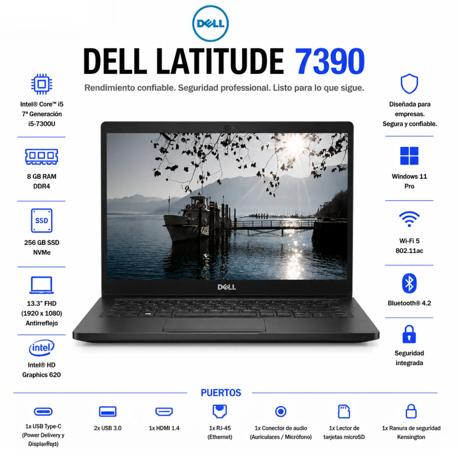 [DE7390-I57-8-256-ES/RFB] Dell Latitude 7390 13.3" FHD Intel Core i5 8GB RAM 256GB SSD Windows 11 (Reacondicionado) 