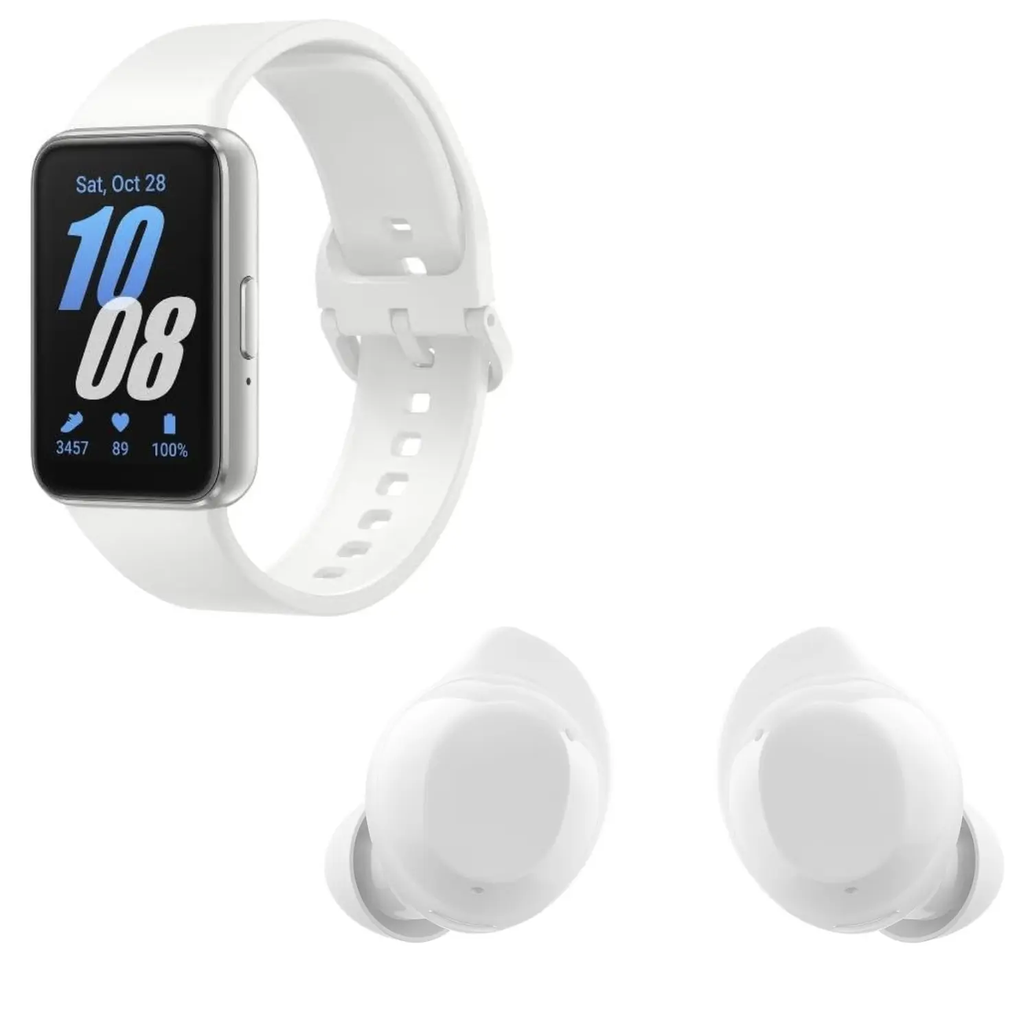 [SM-R390NZSAMXO/SM-R410NZWAMXO/BDL/NEW] Kit Samsung Galaxy | Watch Fit3 Silver + Buds Core White | Pantalla 1.6" AMOLED | Audio Premium AKG | Bundle Bienestar y Estilo | Nuevo